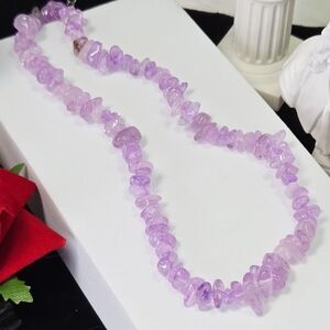 Amethyst Crystal Chip Necklace Lavender Purple Boho Gemstone Beaded Birthstone